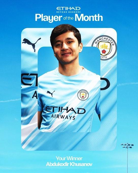 博鱼电竞-官方：乌兹别克斯坦后卫胡桑诺夫当选曼城3月最佳球员